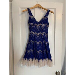 B Darlin Royal Blue Lace with Nude Lining Fit & Flare Dress Juniors Size 3/4